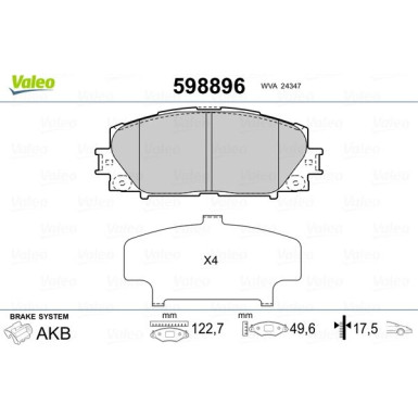 Valeo | Bremsbelagsatz, Scheibenbremse | 598896