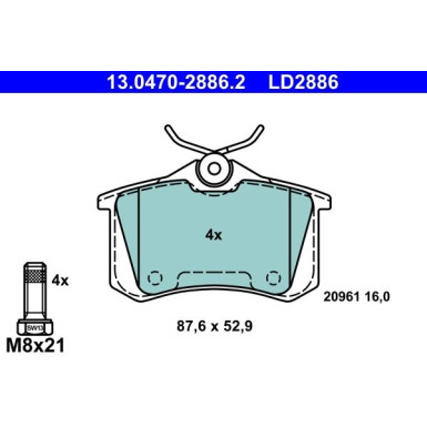 ATE | Bremsbelagsatz, Scheibenbremse | 13.0470-2886.2