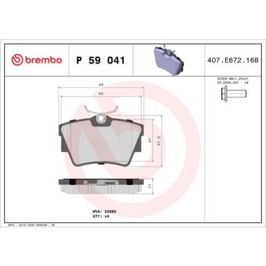 Brembo | Bremsbelagsatz, Scheibenbremse | P 59 041