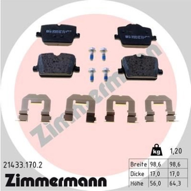 Zimmermann | Bremsbelagsatz, Scheibenbremse | 21433.170.2