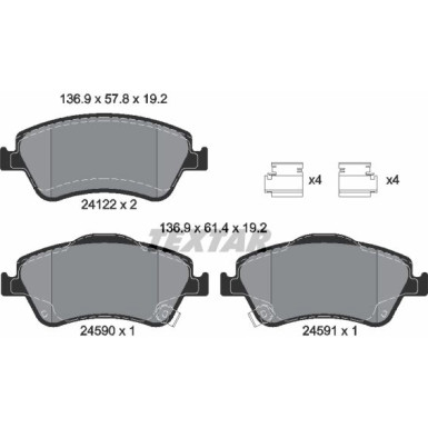 Textar | Bremsbelagsatz, Scheibenbremse | 2412201