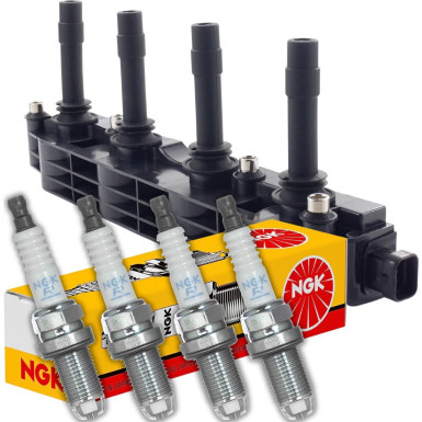 4x NGK 7956 Zündkerze + Zündspule U6002 für Opel Astra G