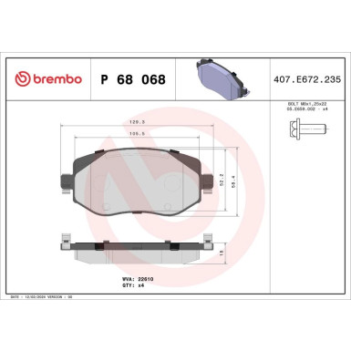 Brembo | Bremsbelagsatz, Scheibenbremse | P 68 068