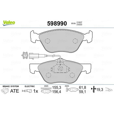 Valeo | Bremsbelagsatz, Scheibenbremse | 598990