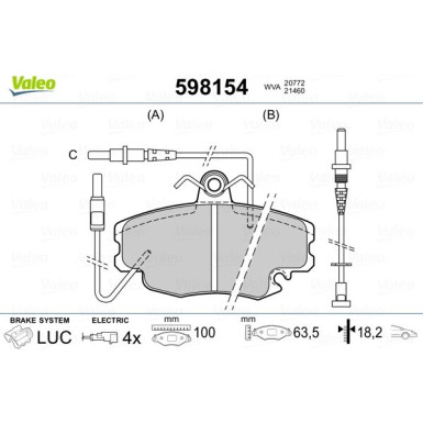 Valeo | Bremsbelagsatz, Scheibenbremse | 598154