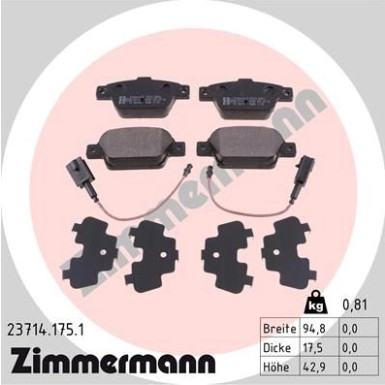 Zimmermann | Bremsbelagsatz, Scheibenbremse | 23714.175.1