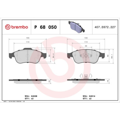 Brembo | Bremsbelagsatz, Scheibenbremse | P 68 050X