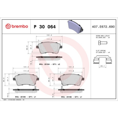 Brembo | Bremsbelagsatz, Scheibenbremse | P 30 064