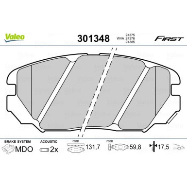 Valeo | Bremsbelagsatz, Scheibenbremse | 301348