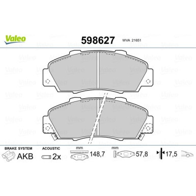 Valeo | Bremsbelagsatz, Scheibenbremse | 598627