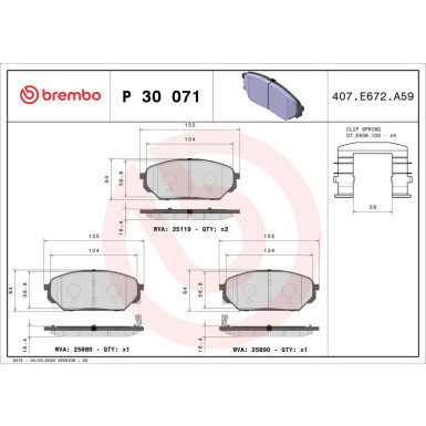 Brembo | Bremsbelagsatz, Scheibenbremse | P 30 071 Brembo | Bremsbelagsatz, Scheibenbremse | P 30 071