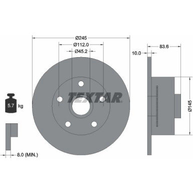 TEXTAR 92154303 Bremsscheibe für AUDI A4 245m, voll, beschichtet, mit ABS-Sensorring, ohne Radlager