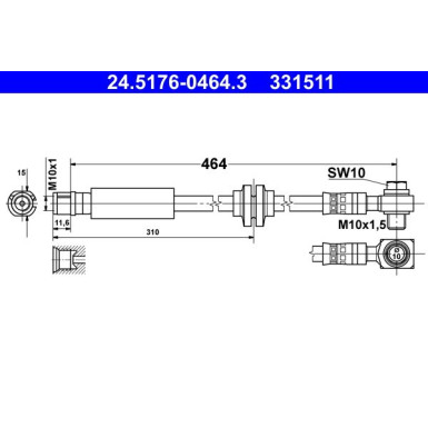 ATE | Bremsschlauch | 24.5176-0464.3