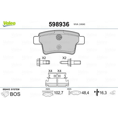 Valeo | Bremsbelagsatz, Scheibenbremse | 598936