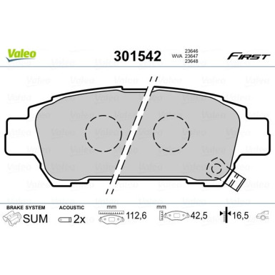 Valeo | Bremsbelagsatz, Scheibenbremse | 301542