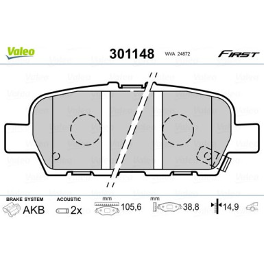 Valeo | Bremsbelagsatz, Scheibenbremse | 301148