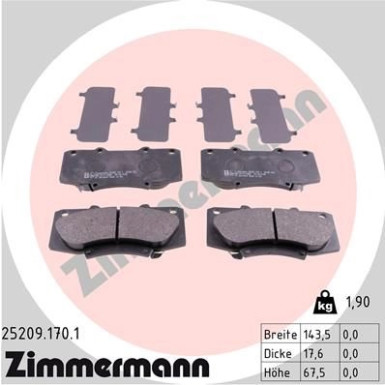 Zimmermann | Bremsbelagsatz, Scheibenbremse | 25209.170.1