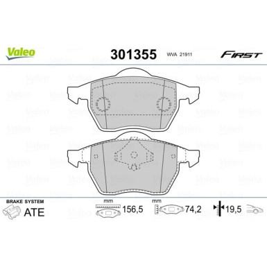 Valeo | Bremsbelagsatz, Scheibenbremse | 301355