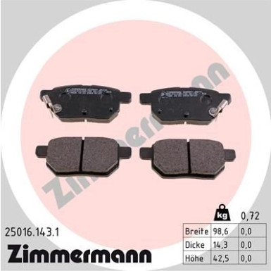 Zimmermann | Bremsbelagsatz, Scheibenbremse | 25016.143.1