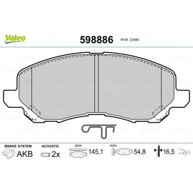 Valeo | Bremsbelagsatz, Scheibenbremse | 598886