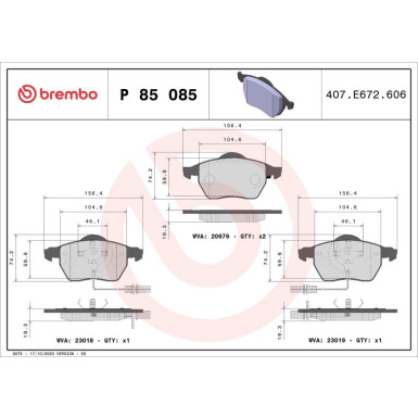 Brembo | Bremsbelagsatz, Scheibenbremse | P 85 085