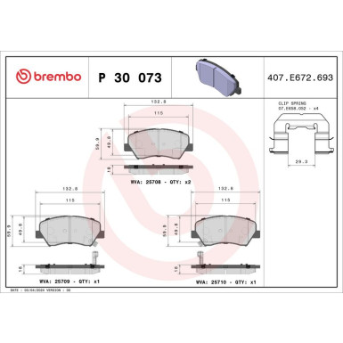 Brembo | Bremsbelagsatz, Scheibenbremse | P 30 073