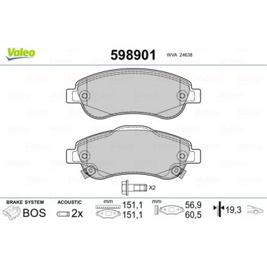 Valeo | Bremsbelagsatz, Scheibenbremse | 598901