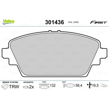 Valeo | Bremsbelagsatz, Scheibenbremse | 301436