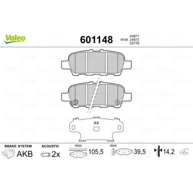 Valeo | Bremsbelagsatz, Scheibenbremse | 601148