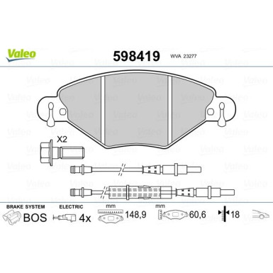 Valeo | Bremsbelagsatz, Scheibenbremse | 598419