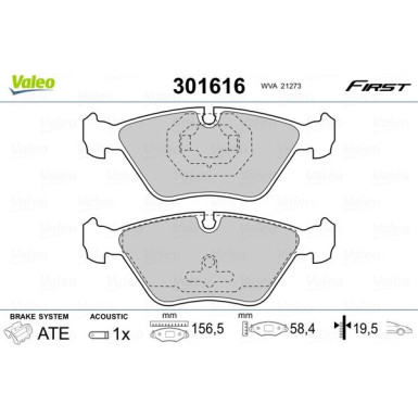 Valeo | Bremsbelagsatz, Scheibenbremse | 301616