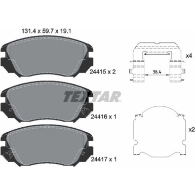 Textar | Bremsbelagsatz, Scheibenbremse | 2441501