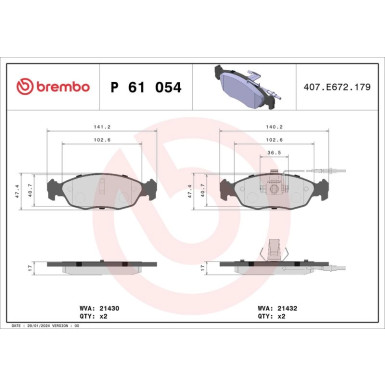 Brembo | Bremsbelagsatz, Scheibenbremse | P 61 054