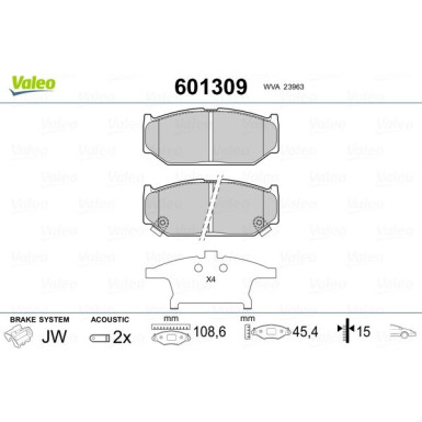 Valeo | Bremsbelagsatz, Scheibenbremse | 601309