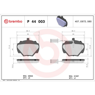 Brembo | Bremsbelagsatz, Scheibenbremse | P 44 003