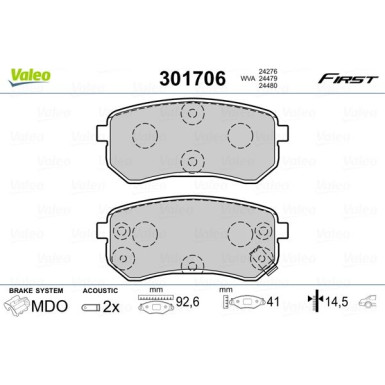 Valeo | Bremsbelagsatz, Scheibenbremse | 301706