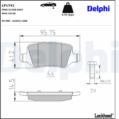 Delphi | Bremsbelagsatz, Scheibenbremse | LP1741 Delphi | Bremsbelagsatz, Scheibenbremse | LP1741