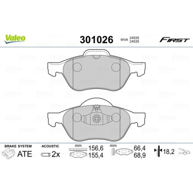 Valeo | Bremsbelagsatz, Scheibenbremse | 301026