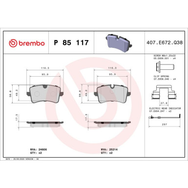 Brembo | Bremsbelagsatz, Scheibenbremse | P 85 117