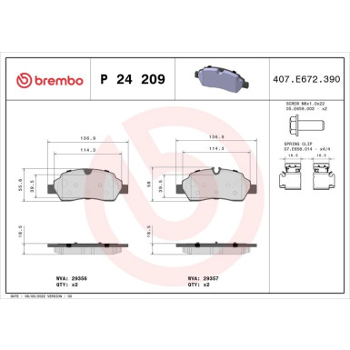 Brembo | Bremsbelagsatz, Scheibenbremse | P 24 209