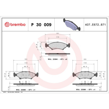 Brembo | Bremsbelagsatz, Scheibenbremse | P 30 009