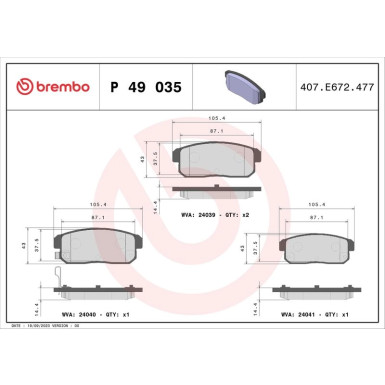 Brembo | Bremsbelagsatz, Scheibenbremse | P 49 035