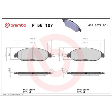 Brembo | Bremsbelagsatz, Scheibenbremse | P 56 107