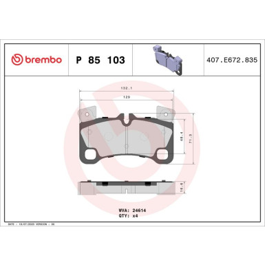 Brembo | Bremsbelagsatz, Scheibenbremse | P 85 103