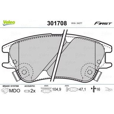 Valeo | Bremsbelagsatz, Scheibenbremse | 301708