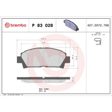 Brembo | Bremsbelagsatz, Scheibenbremse | P 83 028