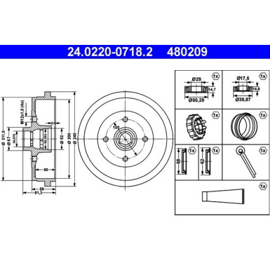 ATE | Bremstrommel | 24.0220-0718.2