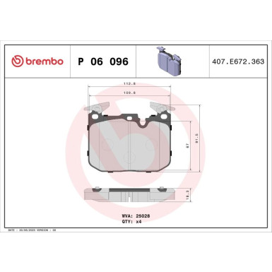 Brembo | Bremsbelagsatz, Scheibenbremse | P 06 096