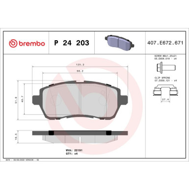 Brembo | Bremsbelagsatz, Scheibenbremse | P 24 203