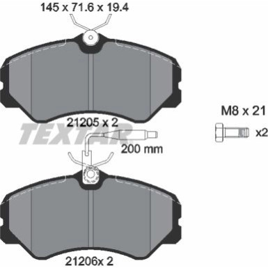 Textar | Bremsbelagsatz, Scheibenbremse | 2120501